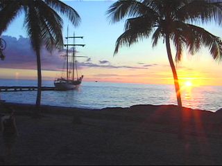 Martinique sunset from shore w/ship